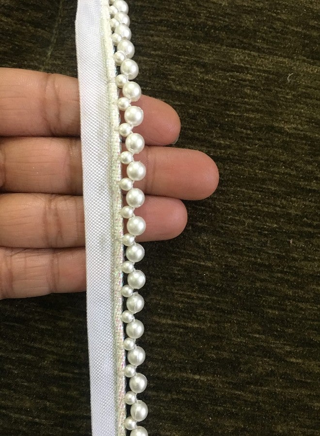 DaSync SYNC Pearl Lace Border Pearl lace for Saree Border Dupatta offwhite Cream Colour Dresses Blouse chunni lahenga Gowns Dress caps Decoration and Craft Pack of 8 Meter - Image 4